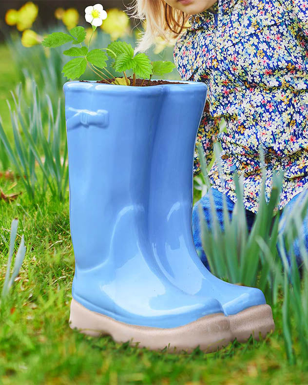 Large Bright Blue Wellington Boots Planter