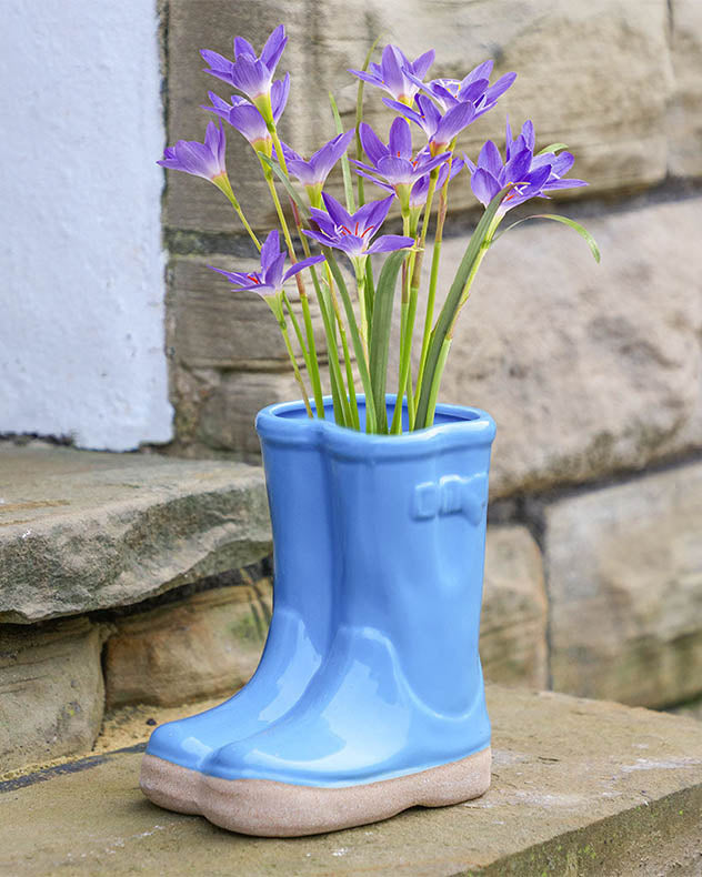 Little and Large Bright Blue Wellington Boot Plant Pots