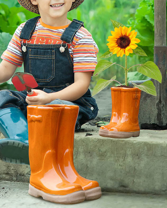 Little and Large Orange Wellington Boot Plant Pots