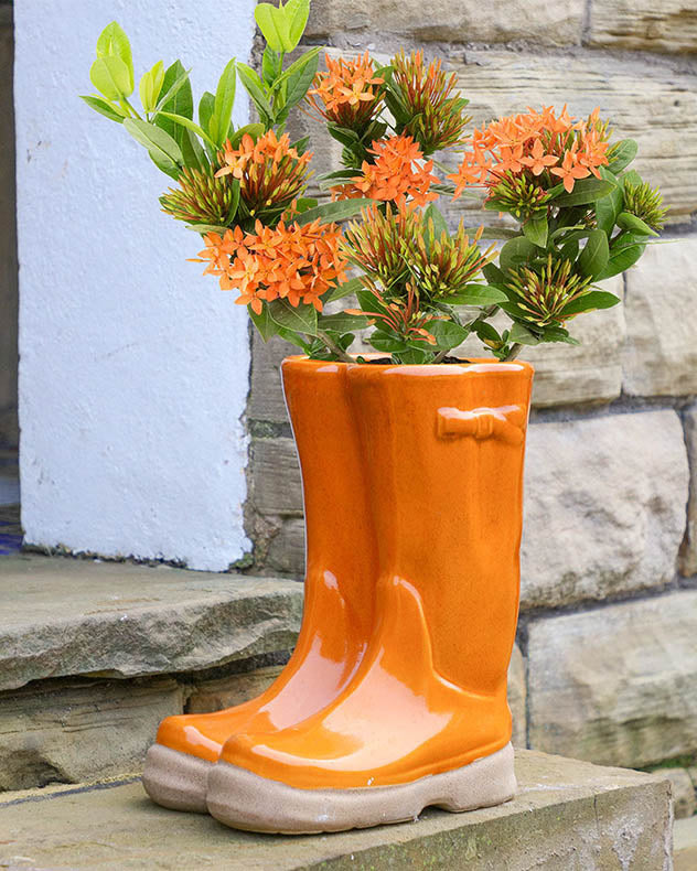 Little and Large Orange Wellington Boot Plant Pots