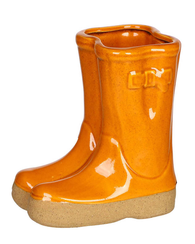 Orange Wellington Boots Planter with Personalised Marker
