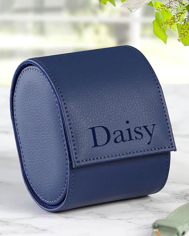 Personalised Blue Leather Travel Watch Holder
