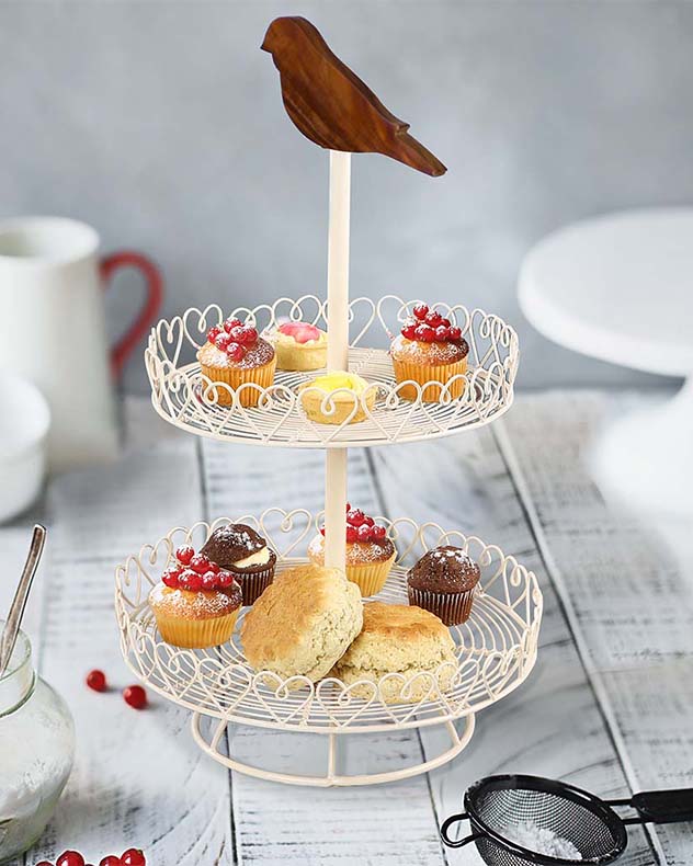 Ivory Bird Double Tier Cake Stand