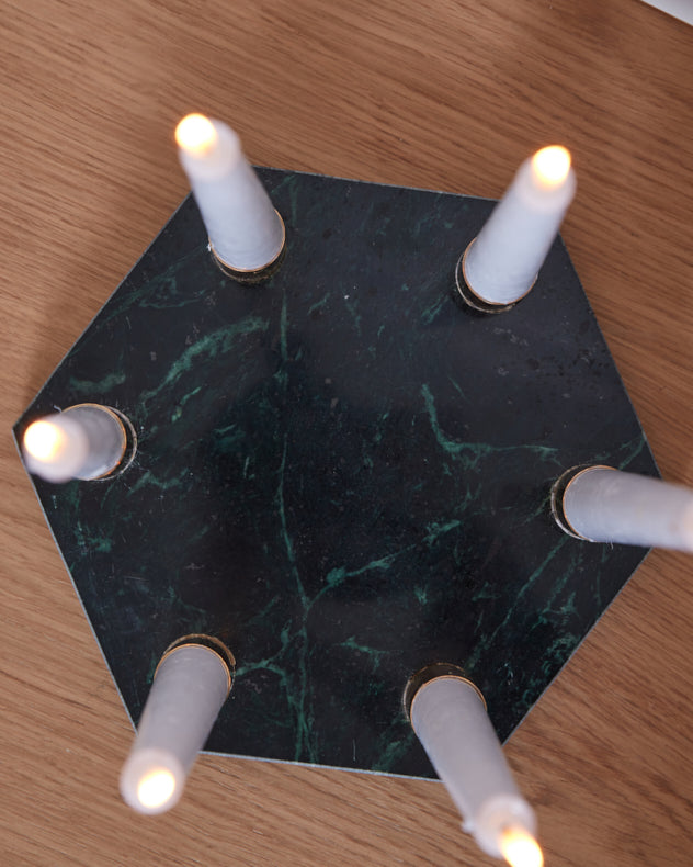 Green Marble and Rose Gold 6 Candle Holder