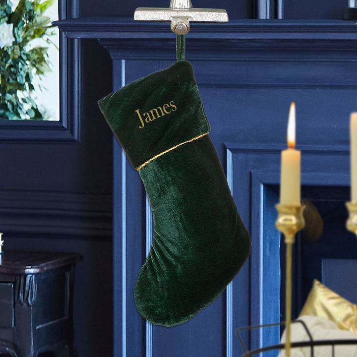 Personalised Velvet Christmas Stocking Vintage Style Fireplace Mantelpiece Gift Present Sack Stocking with Gold Braided Band Finish