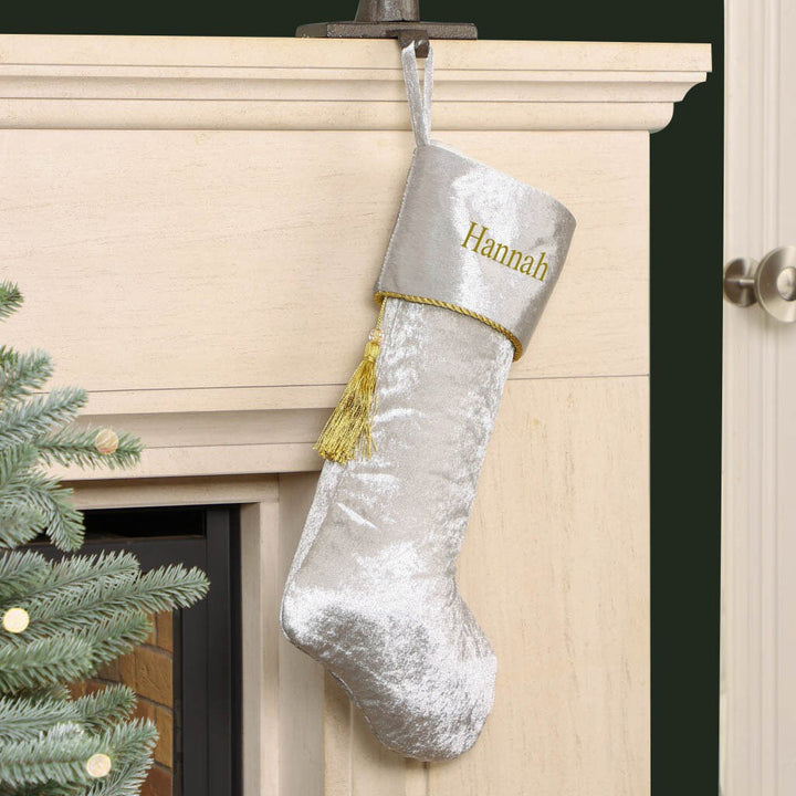 Personalised Christmas Stocking Velvet Custom Vintage Style Fireplace Mantelpiece Gift Present Sack Stocking with Hanging Tassel Decoration