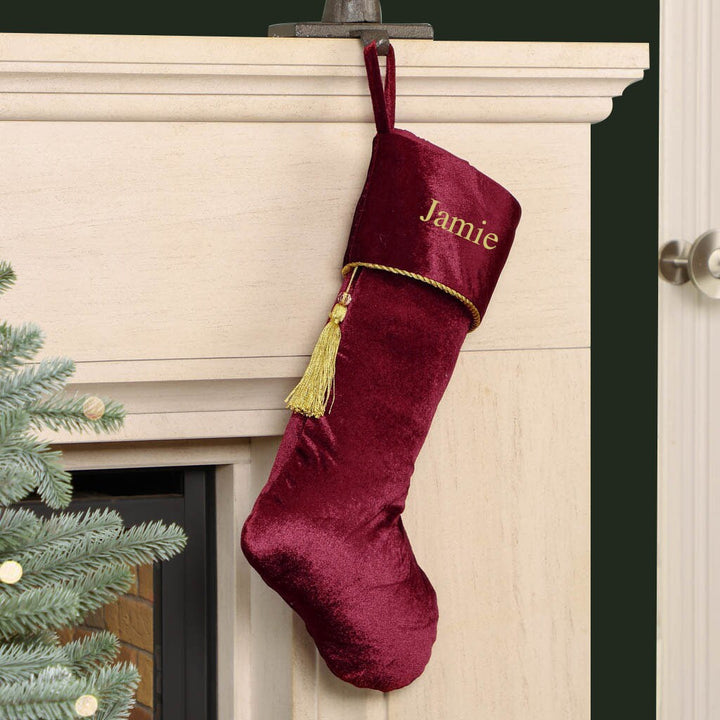 Personalised Christmas Stocking Velvet Custom Vintage Style Fireplace Mantelpiece Gift Present Sack Stocking with Hanging Tassel Decoration