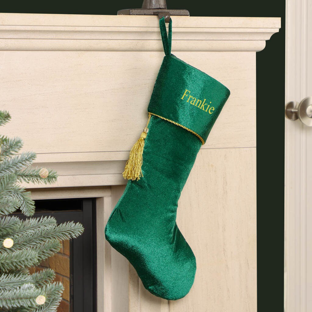 Personalised Christmas Stocking Velvet Custom Vintage Style Fireplace Mantelpiece Gift Present Sack Stocking with Hanging Tassel Decoration