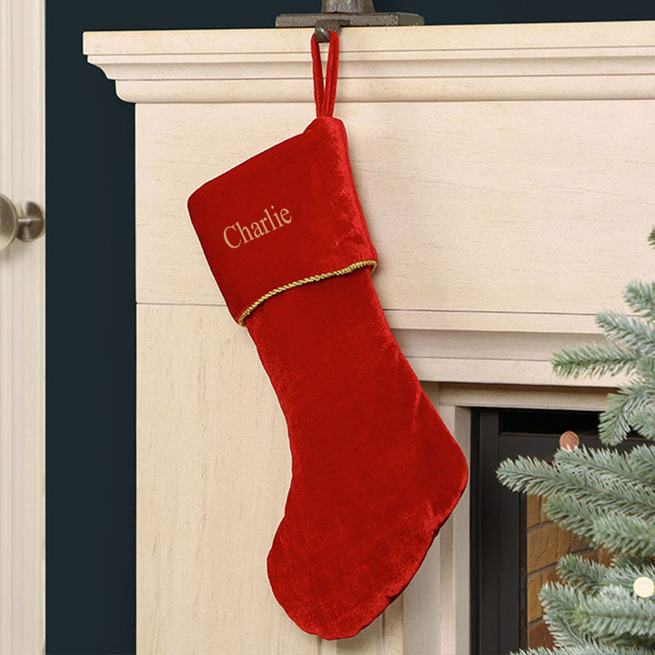 Personalised Velvet Christmas Stocking Vintage Style Fireplace Mantelpiece Gift Present Sack Stocking with Gold Braided Band Finish