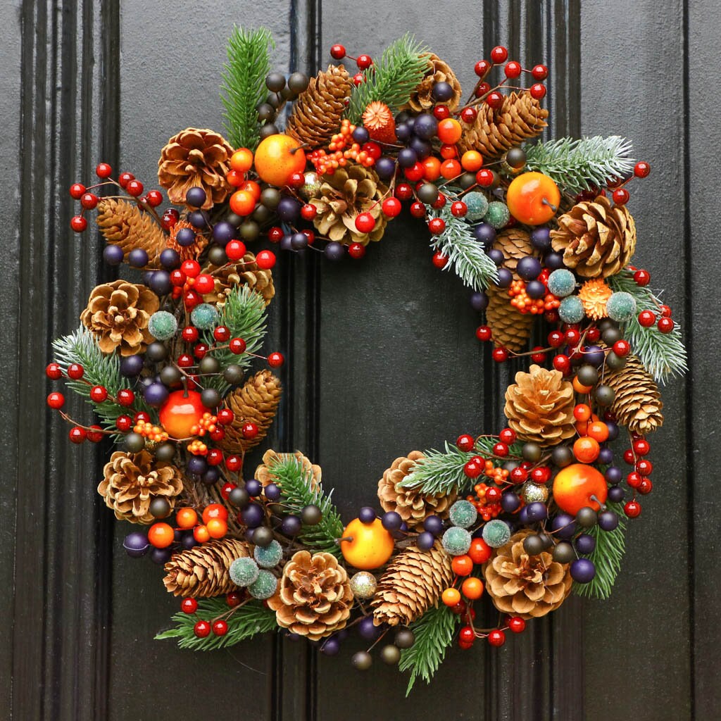 XL Winter Wreath Decorative Front Door Wreath Garland Fallen Fruits Citrus, Apples & Berries Floral Christmas DÃ©cor Wreath