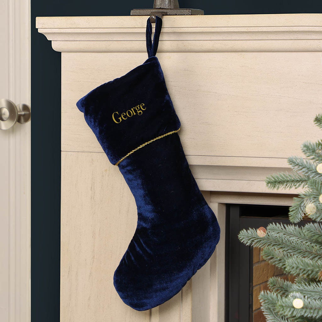 Personalised Velvet Christmas Stocking Vintage Style Fireplace Mantelpiece Gift Present Sack Stocking with Gold Braided Band Finish