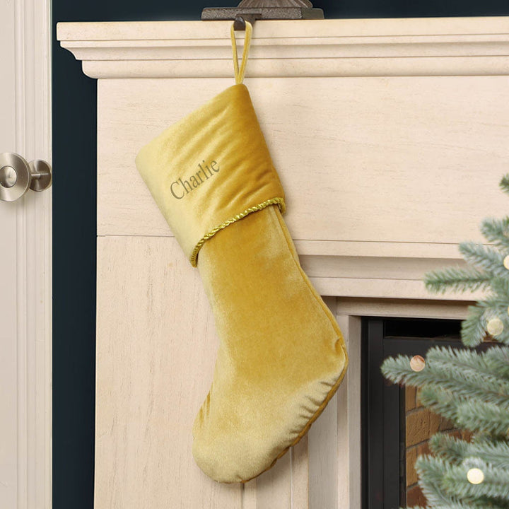 Personalised Velvet Christmas Stocking Vintage Style Fireplace Mantelpiece Gift Present Sack Stocking with Gold Braided Band Finish