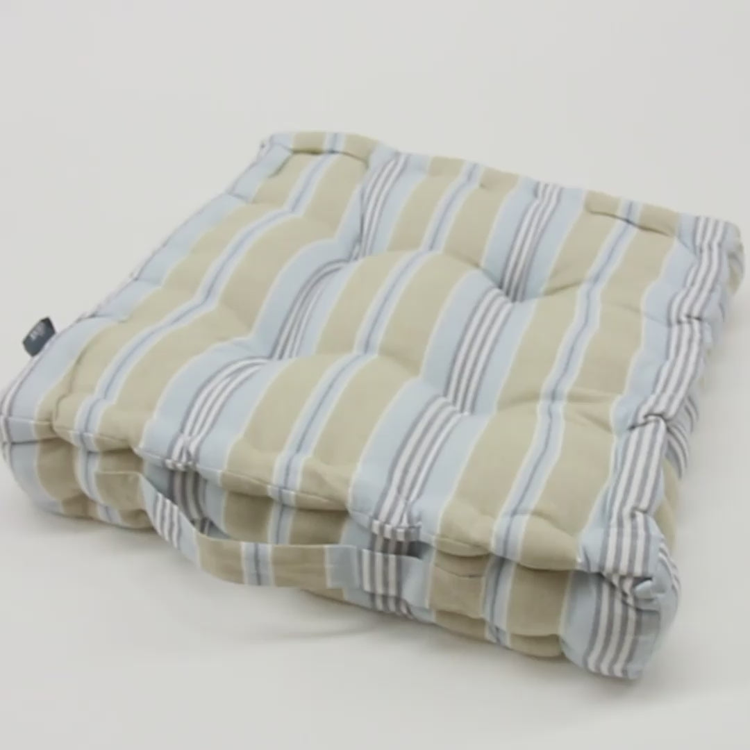Set of 2 Oxford Stripe Seat Pads Outdoor Blue Garden Box Cushions