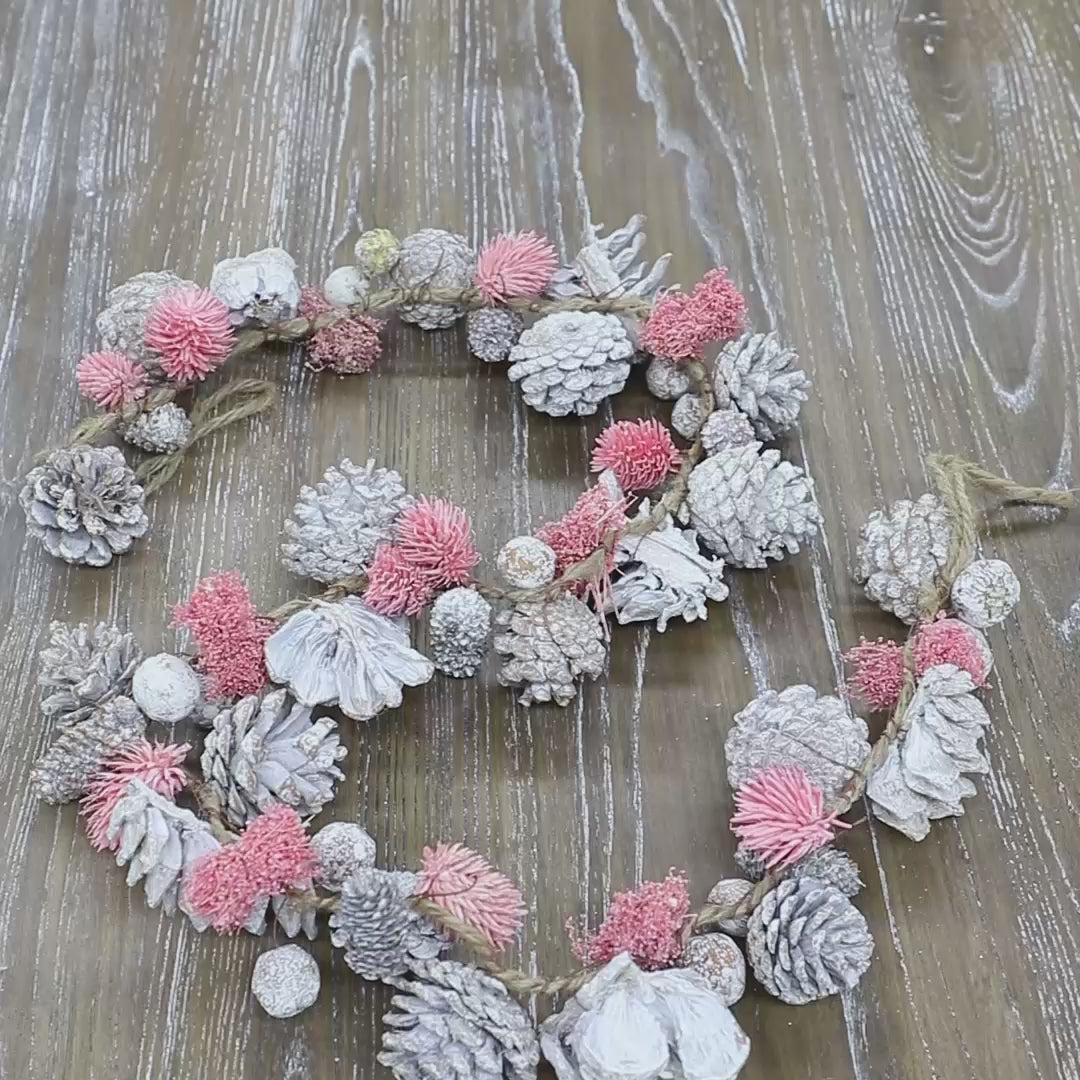 Silver and Pink Amelia Pinecone Christmas Garland 120cm