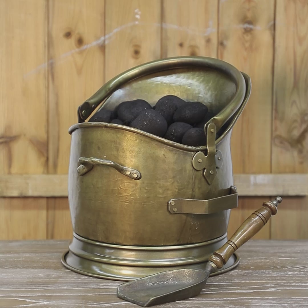 Antique Style Brass Coal Bucket and Shovel