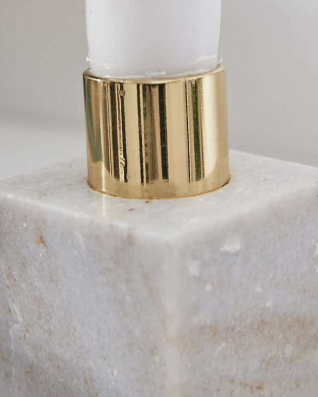 White Square Marble and Gold Single Candle Holder
