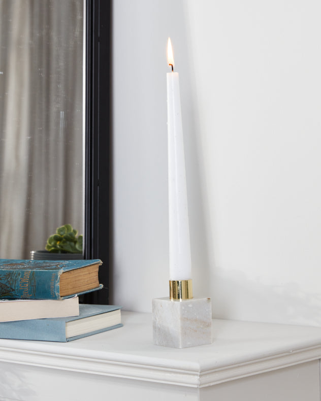 White Square Marble and Gold Single Candle Holder