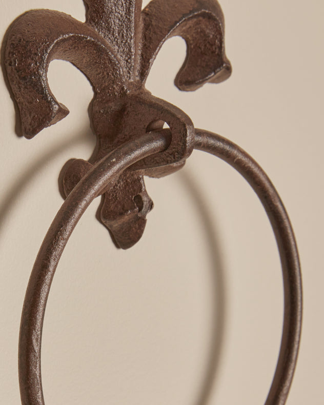 Brown Fleur De Lis Cast Iron Towel Ring