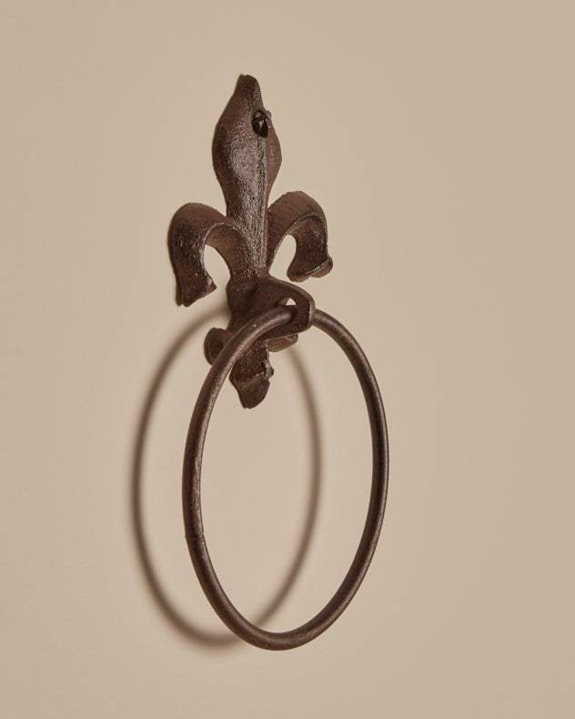 Brown Fleur De Lis Cast Iron Towel Ring