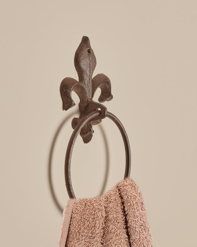 Brown Fleur De Lis Cast Iron Towel Ring