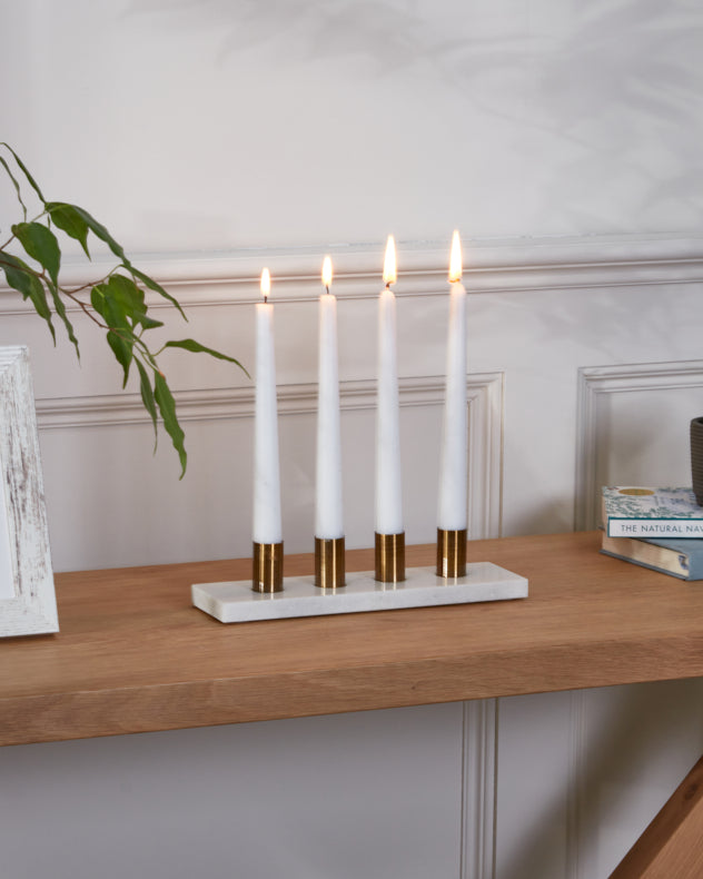 White Flat Marble and Gold 4 Candle Holder