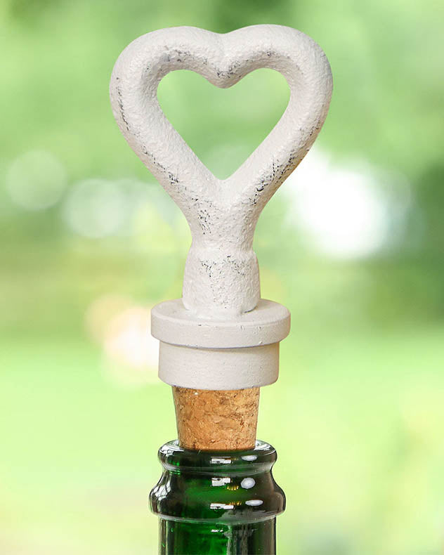White Recycled Iron Bottle Stoppers - White Heart Bottle Stopper