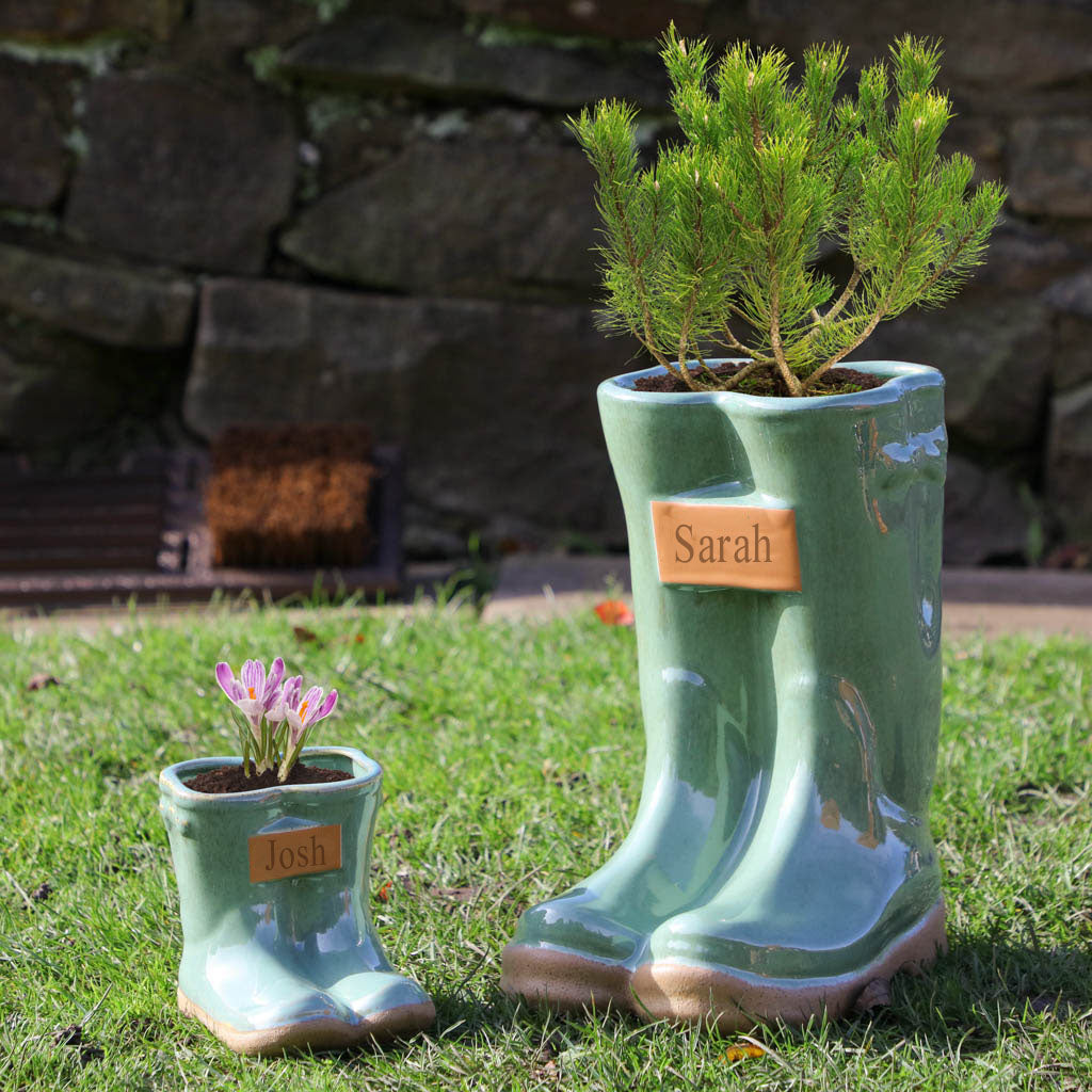 Green Ceramic Welly Planters