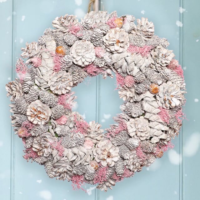 Indoor Silver and Pink Pinecone Wreath 39cm