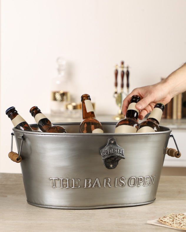 Large Silver Ice Bucket Drinks Cooler