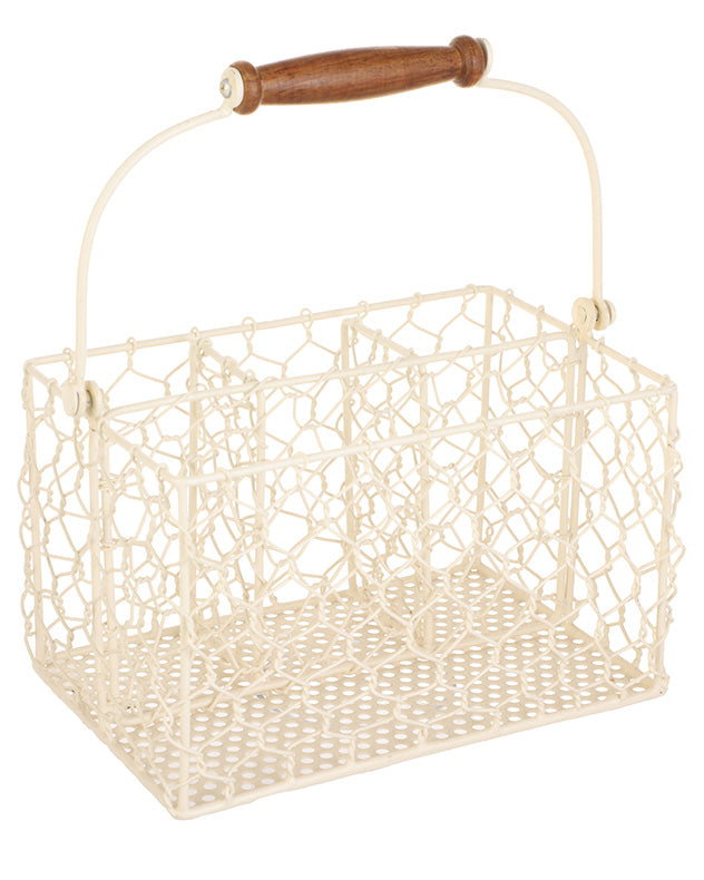 Country Cream Chicken Wire Cutlery Caddy