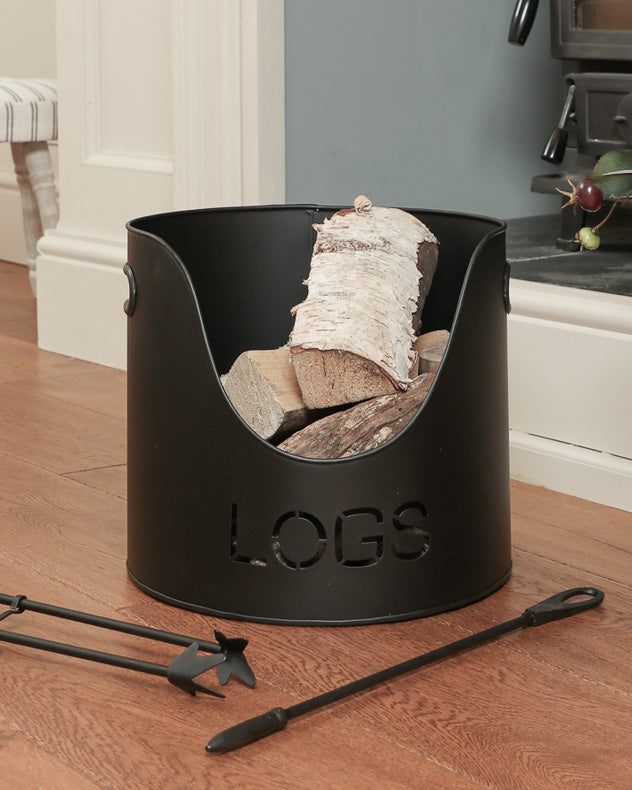 Country Fire Log Bucket with Poker and Tongs