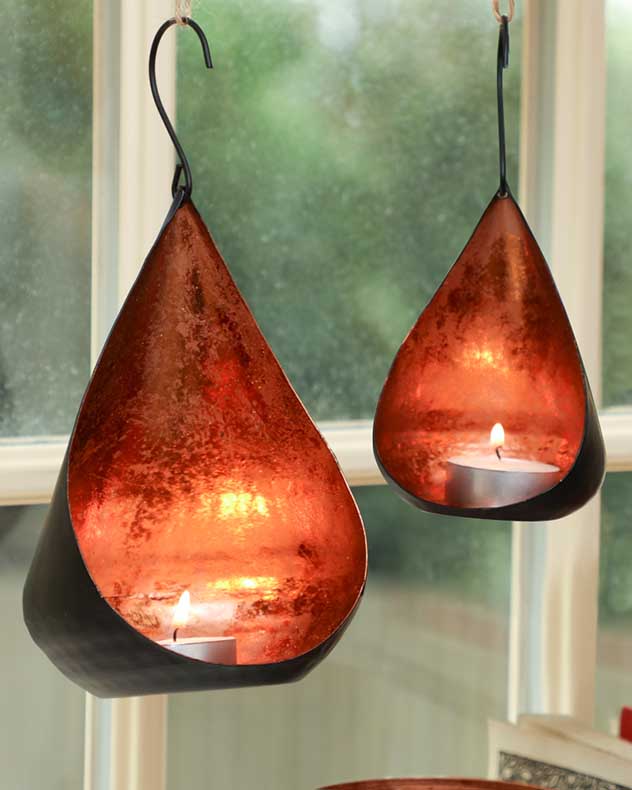 copper and black hanging tealight holders