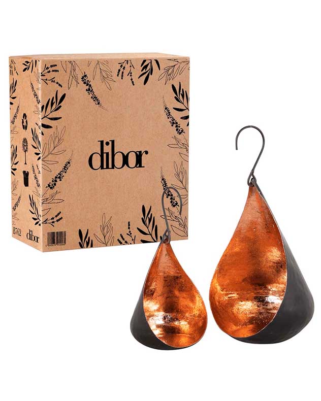 Set of 2 Hanging Copper Teardrop Candle Holders