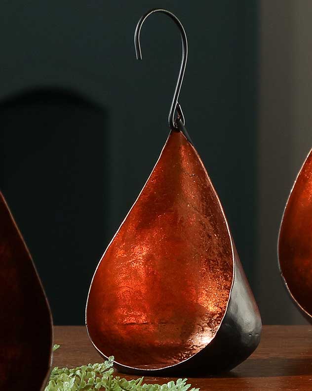Set of 2 Hanging Copper Teardrop Candle Holders
