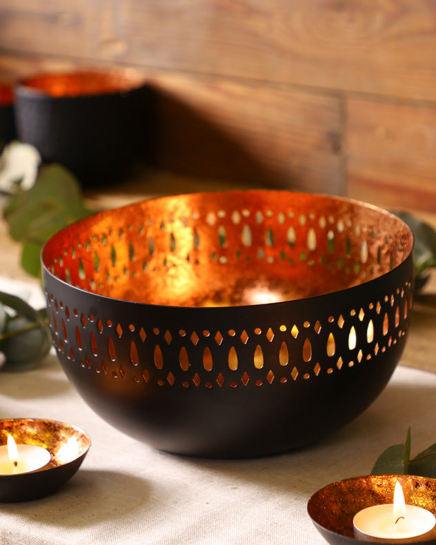Copper & Black Recycled Iron Bowls - Black & Copper Decorative Bowl