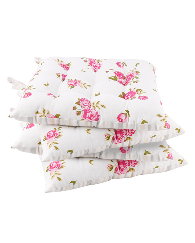 Set of 4 Tie-On Seat Pads with Helmsley Blush Pink Floral Print