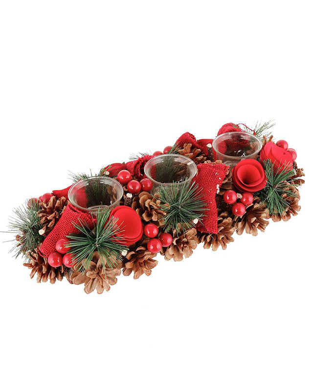 Luxury Winter Red Rose Christmas Trio Candle Holder