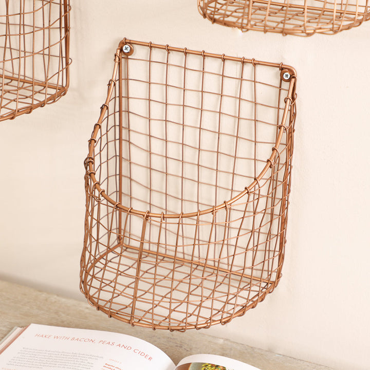 Set of 3 Wall Mounted Copper Storage Baskets