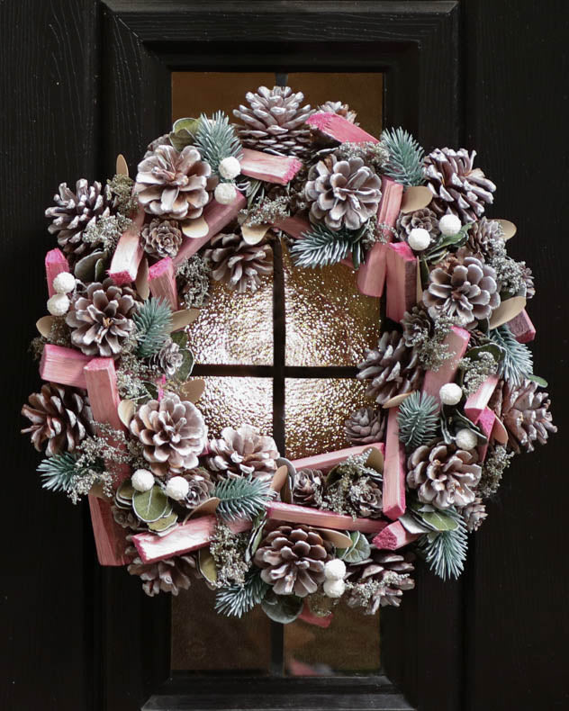 Pink Hanging Front Door Christmas Wreath