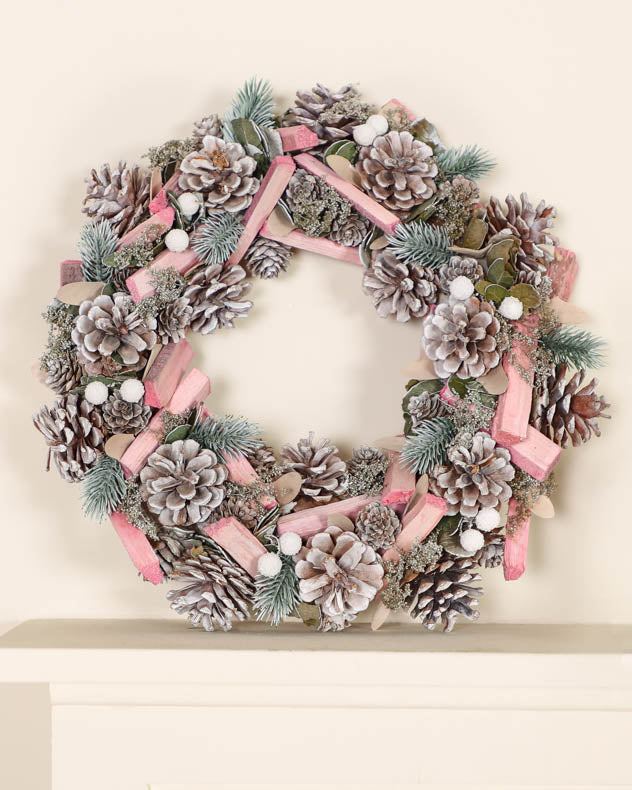 indoor pinecone pink wreath