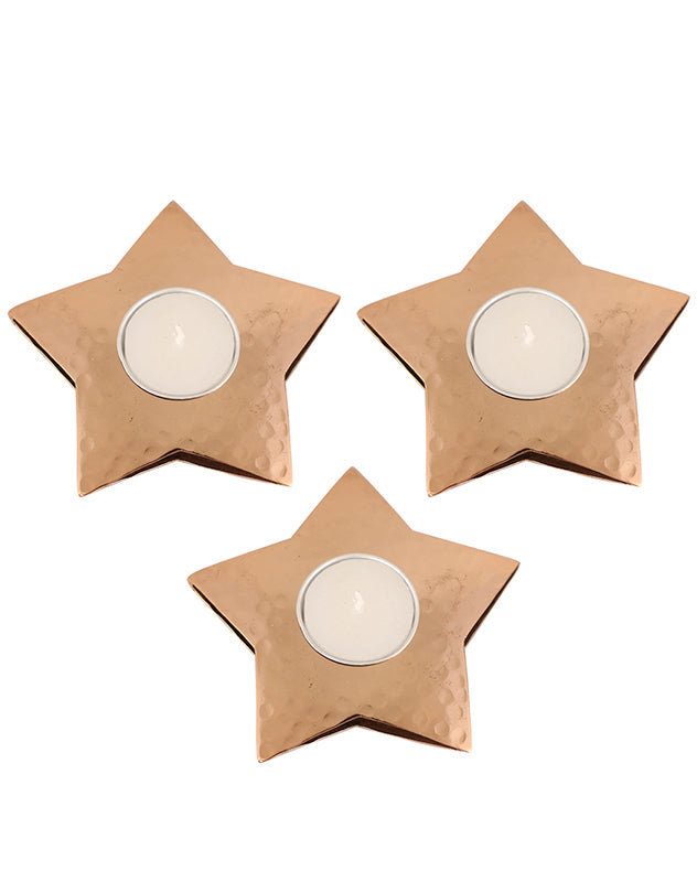 Copper Star Tea Light Holder Gift Set