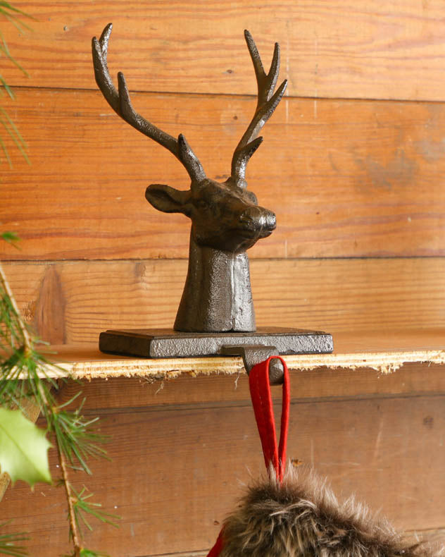 Cast Iron Stag Head Christmas Stocking Holder