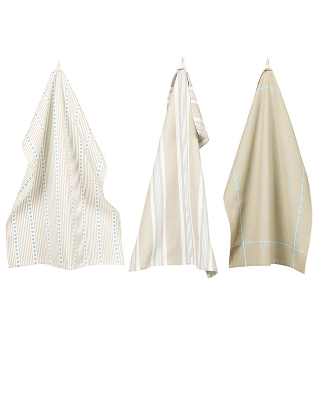 Set of 3 Blue Farmhouse Style Tea Towels