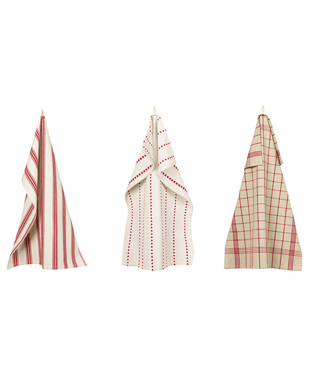 Set of 3 Red French Country Tea Towels