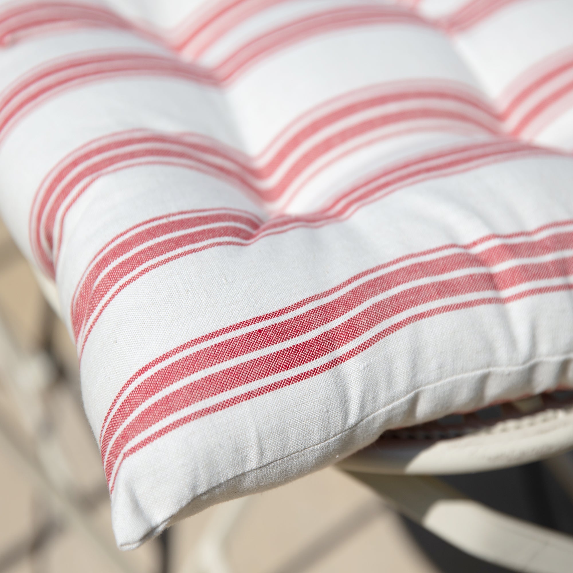 Set of 2 Red Striped Outdoor Garden Seat Pads Dibor