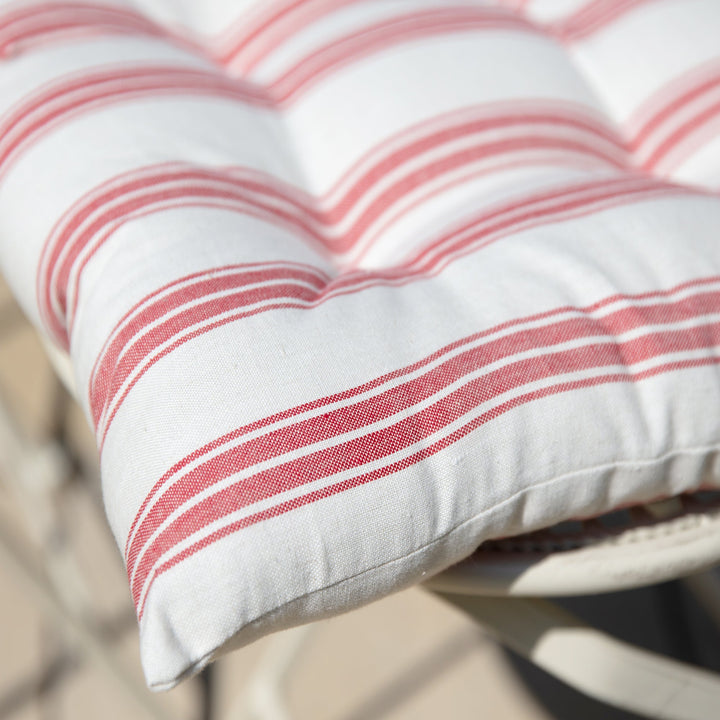 Set of 2 Red Striped Outdoor Garden Seat Pads