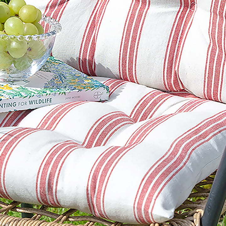 Set of 2 Red Striped Outdoor Garden Seat Pads
