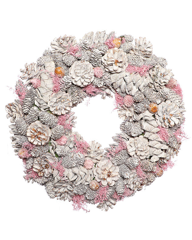 Silver and White Xmas Pine Cone Wreath Decoration