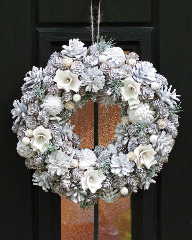 Frosted Hanging Front Door Christmas Wreath