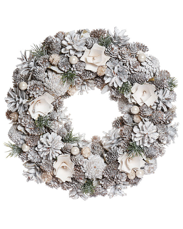 Silver Pine Cone Xmas Wreath Decoration